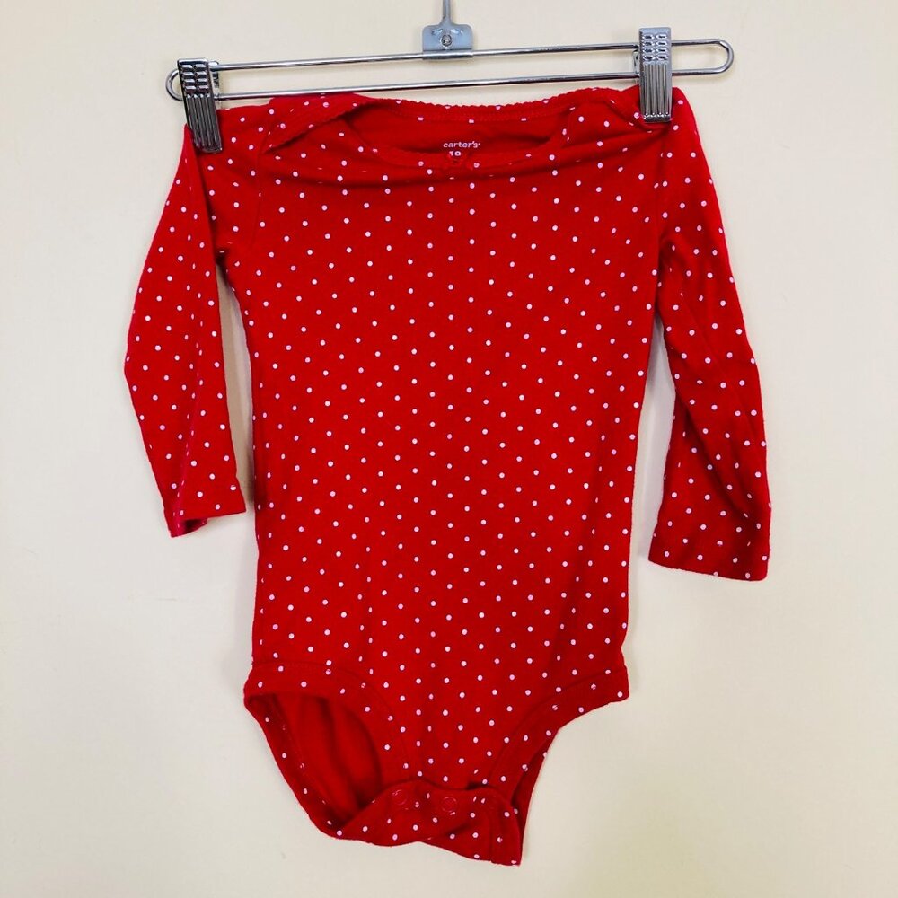 Carter's Bodysuit Girls 18M Red white Polka Dot Long Sleeve Cute One Piece